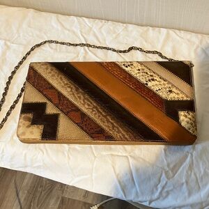 Chic Patchwork Shoulder Bag in Brown and Tan